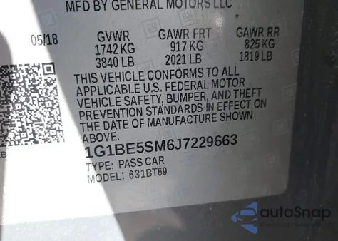 2018 Chevrolet Cruze Lt Auto from USA, damaged, VIN 1G1BE5SM6J7229663